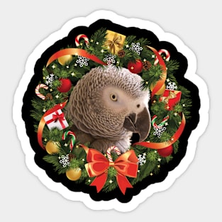 African grey parrot Christmas Wreath Sticker